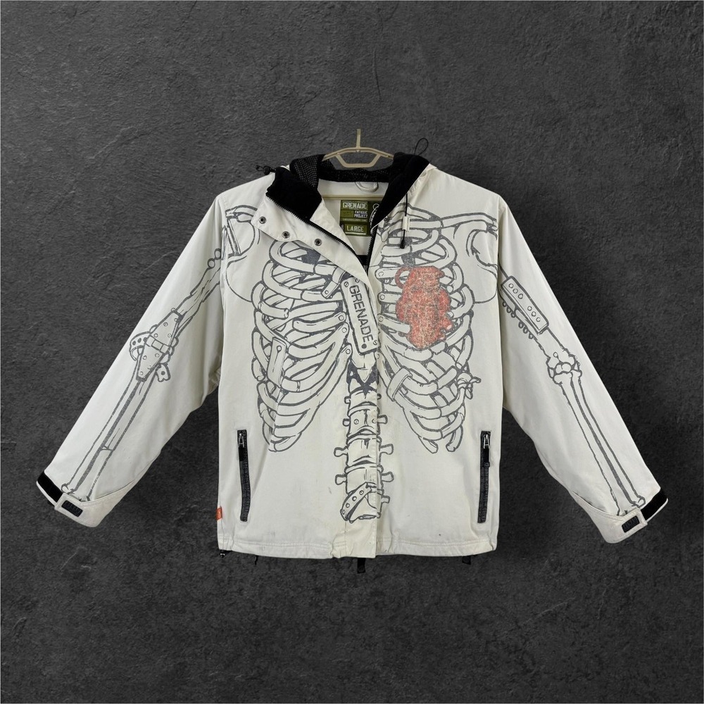 Grenade Fatigue Project Ski Jacket L Skeleton Skull Hooded Snowboard Coat